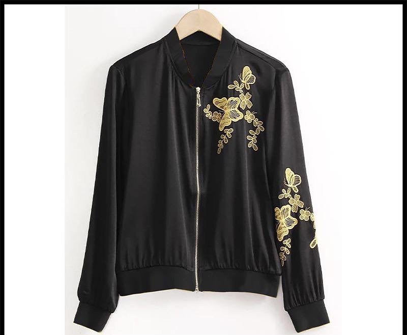 New Winter Embroidered bomber Long Sleeve Zipper Butterfly Jacket