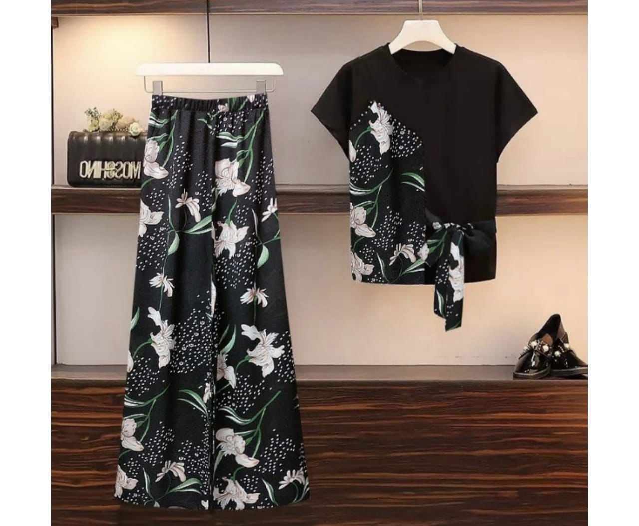 Women s Two piece Suit Summer Collection Fashion Stitching Top Loose Casual Trousers